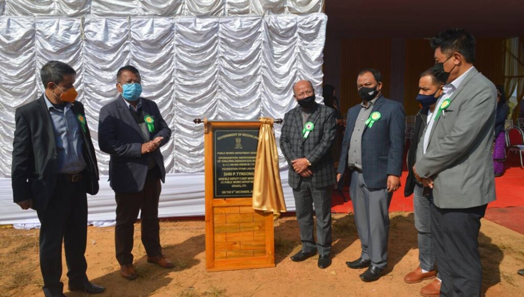 Meghalaya Chief Minister Conrad K Sangma today laid the base for the construction of an indoor stadium at Jongksha in East Khasi Hills in presence of Sports Minister Bantiedor Lyngdoh