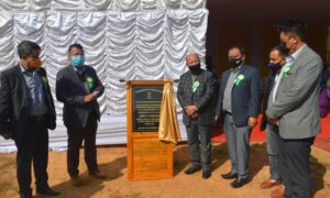 Meghalaya Chief Minister Conrad K Sangma today laid the base for the construction of an indoor stadium at Jongksha in East Khasi Hills in presence of Sports Minister Bantiedor Lyngdoh