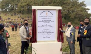 Meghalaya Chief Minister Conrad K Sangma today laid the base for the construction of an indoor stadium at Jongksha in East Khasi Hills in presence of Sports Minister Bantiedor Lyngdoh